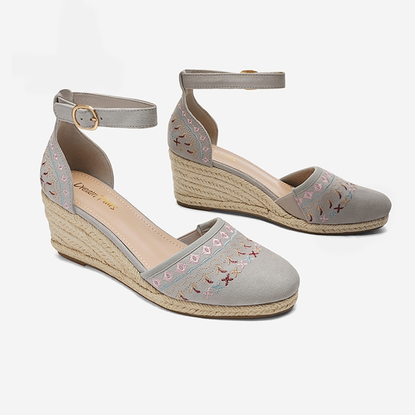 Closed Toe Espadrille Wedges - LIGHT GREY - 3